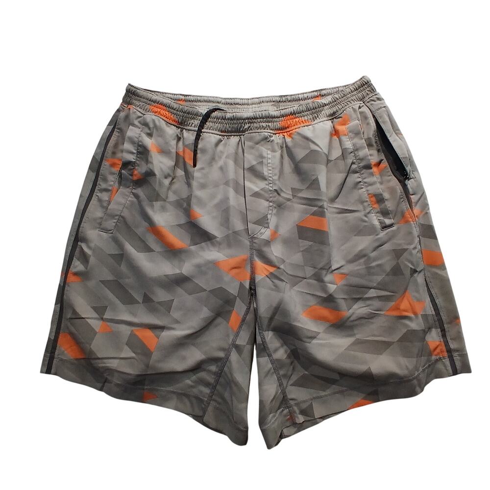Lululemon Mens Orange Grey Geometric Athletic Shorts Size Small Linerless